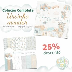 Coleção completa: Ursinho Aviador ilustrações e papéis digitais